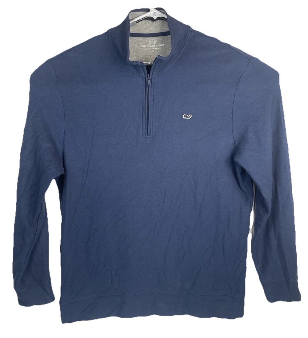 Vineyard Vines Sweatshirt Mens Large Navy 1/4 Zip Cotton Pullover Lightweight